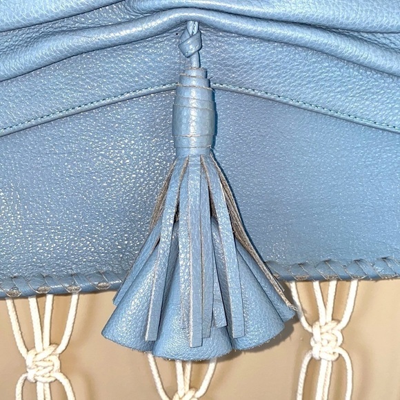 Jill Haber crossbody tassel bag in slate gray blue. High end leather bag! - Picture 4 of 10